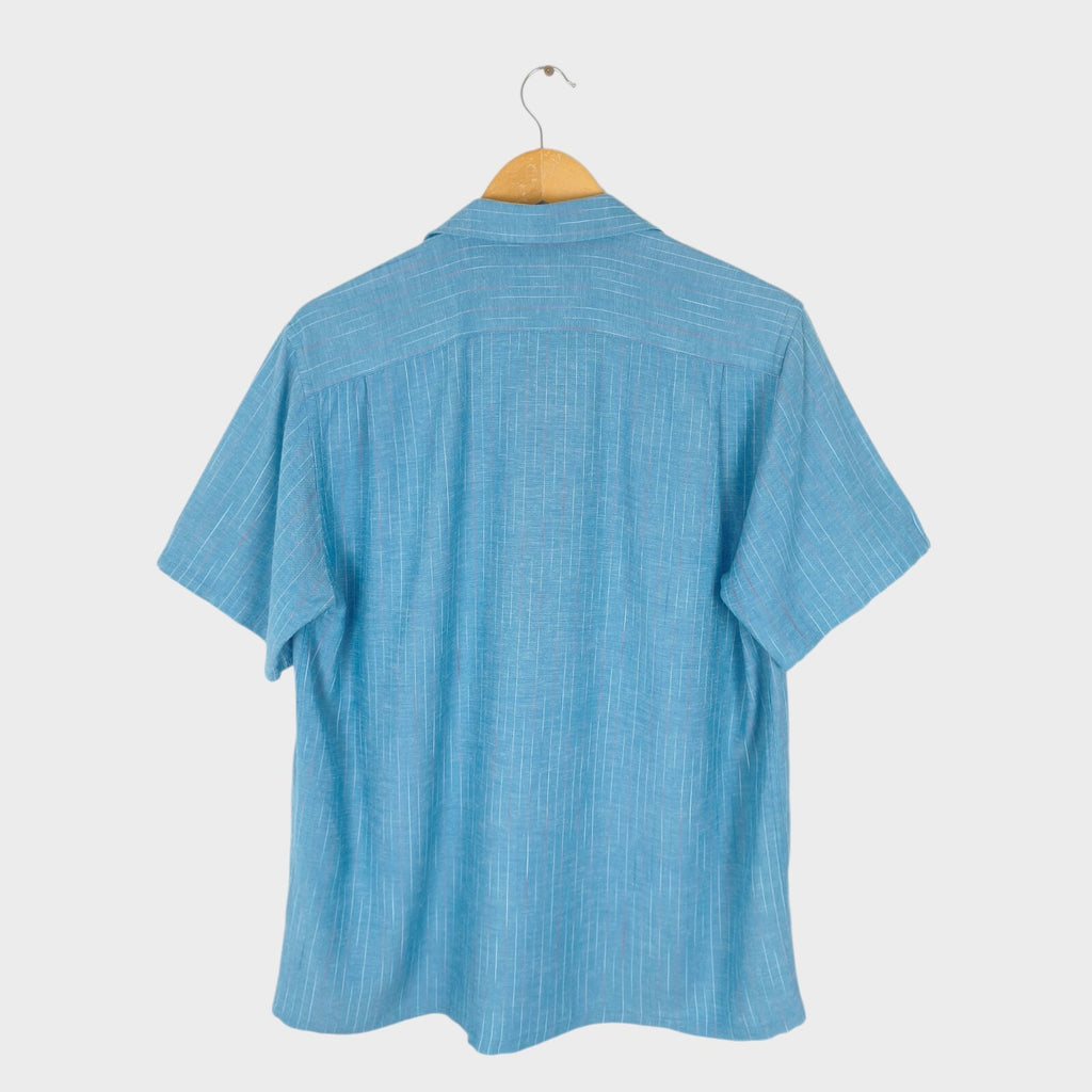 BEAMS PLUS Men's Made in Japan Rayon/Linen Striped Short Sleeved Shirt