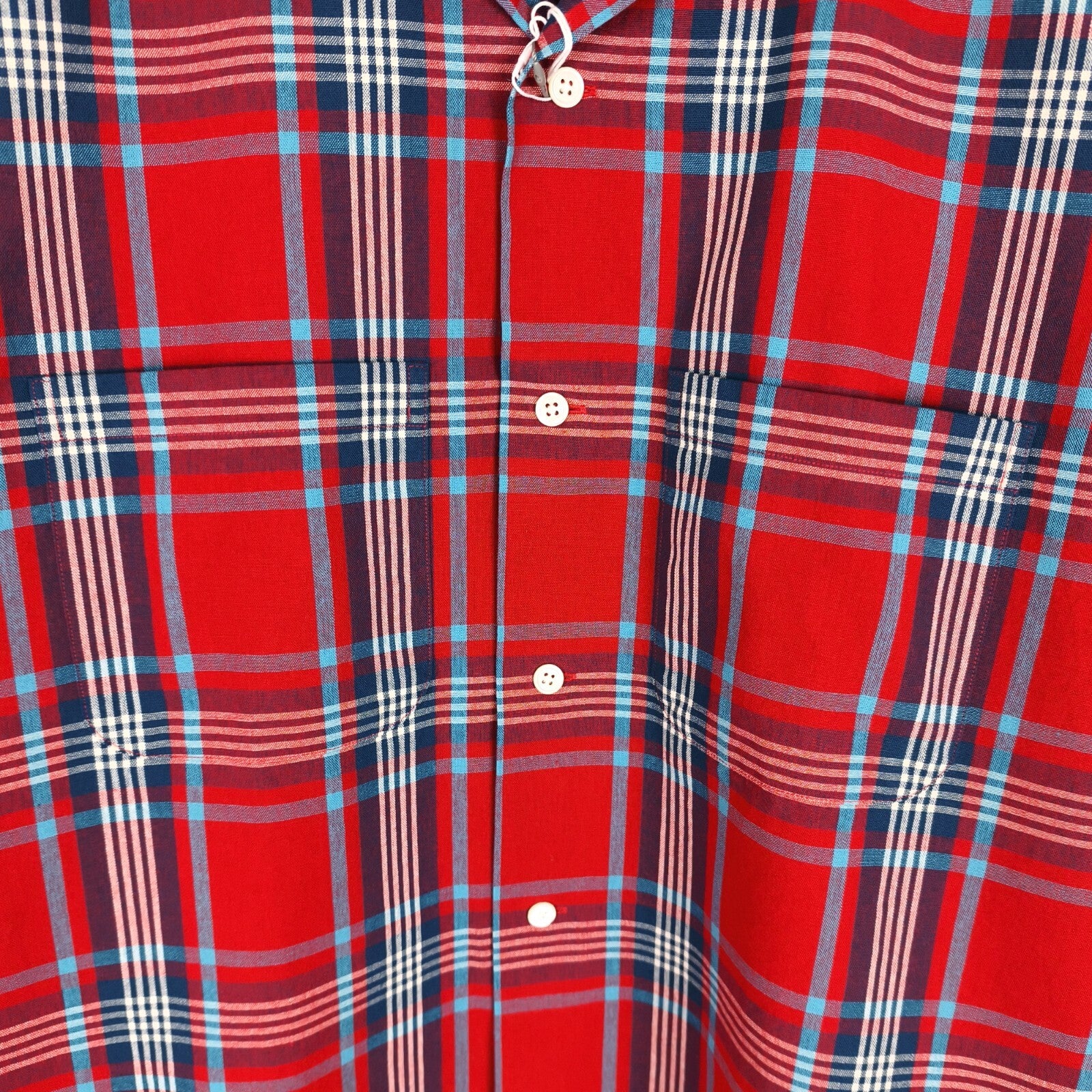 BEAMS PLUS Men's Made in Japan Cotton Red Checked Camp Collar Shirt