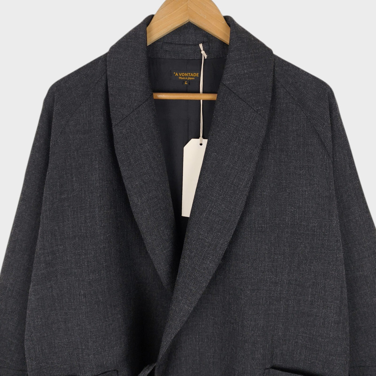 A VONTADE Men's Made in Japan Dark Grey Wool Robe Kimono Coat