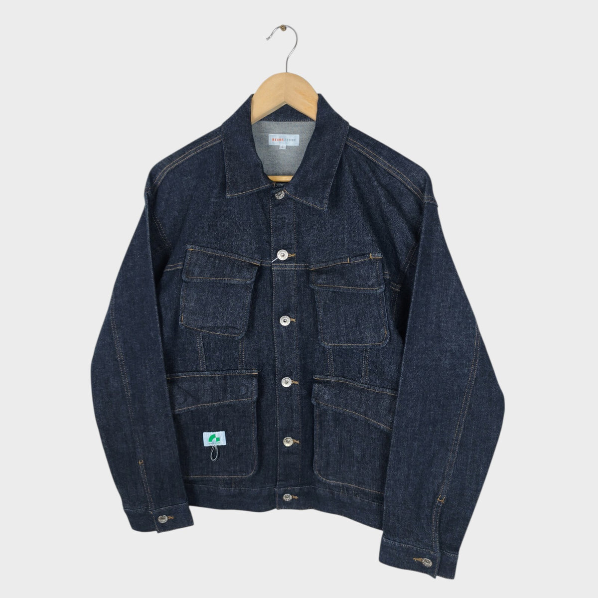 BEAMS Men's Dark Blue Cropped Denim Utility Chore Jacket