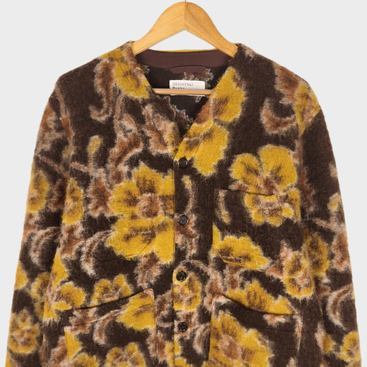 UNIVERSAL WORKS Men's Floral Shaggy Wool Fleece Cardigan
