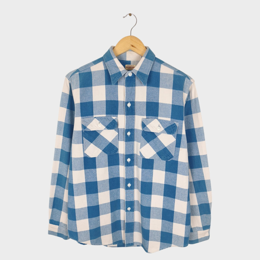 SUGAR CANE Men's Made in Japan Blue Checked Heavyweight Cotton Shirt