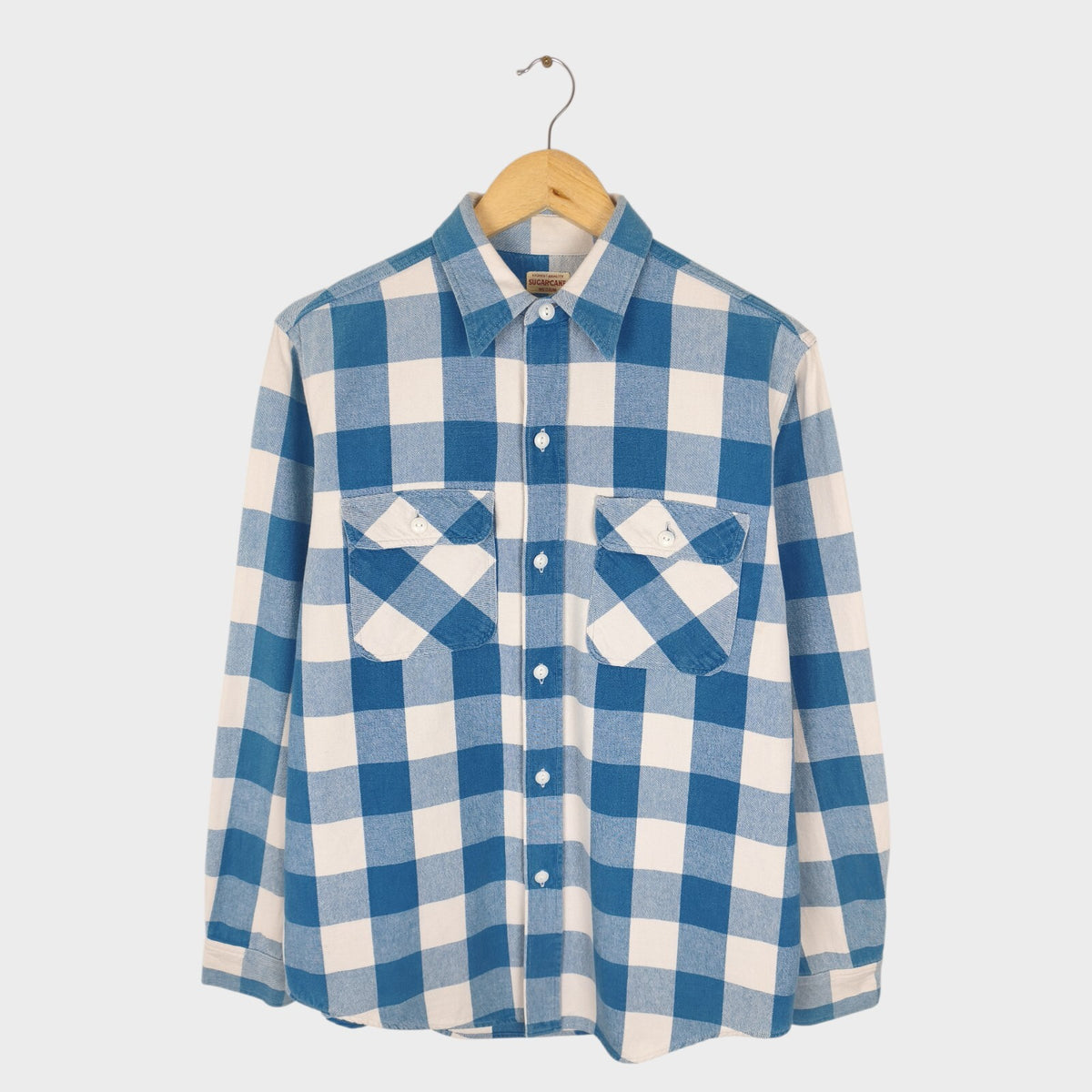 SUGAR CANE Men's Made in Japan Blue Checked Heavyweight Cotton Shirt