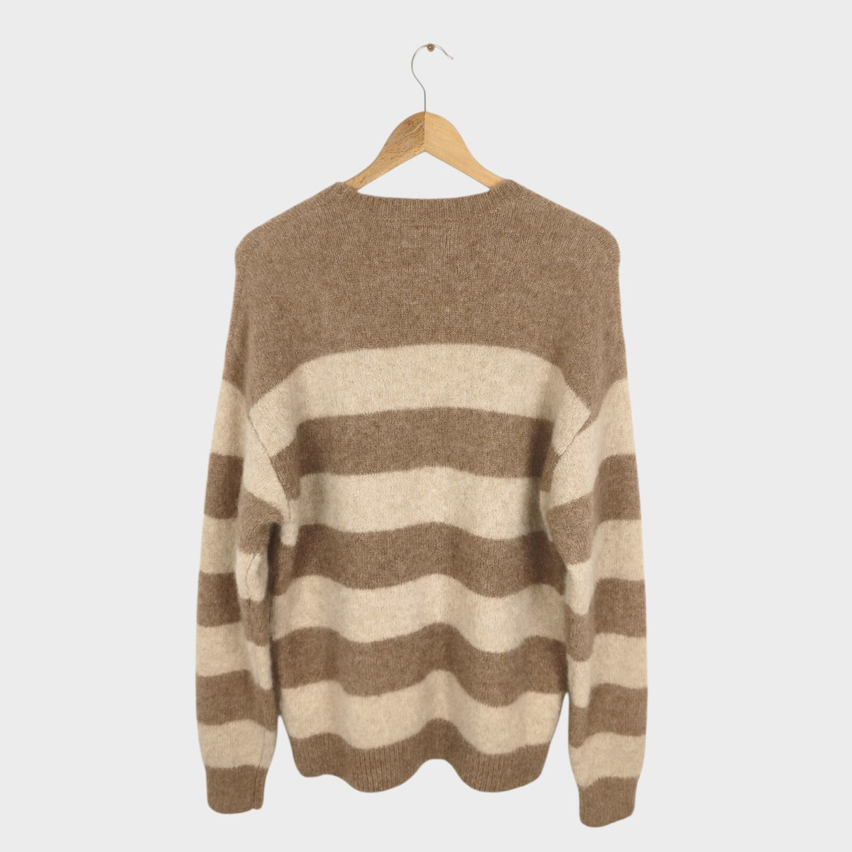BEAMS PLUS Men's Llama Cashmere Mohair Blend Striped Shaggy Jumper