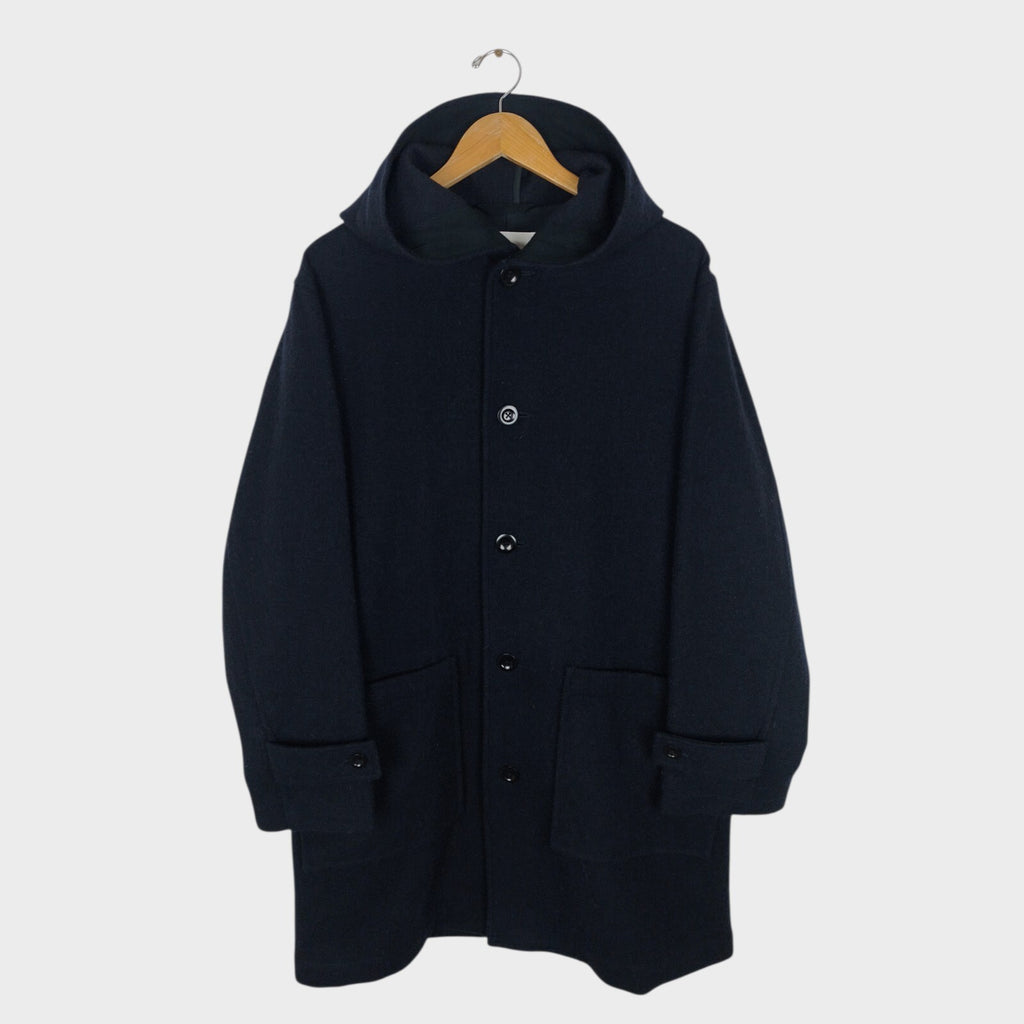 MHL MARGARET HOWELL Men's Dark Navy Blue 100% Wool Hooded Coat