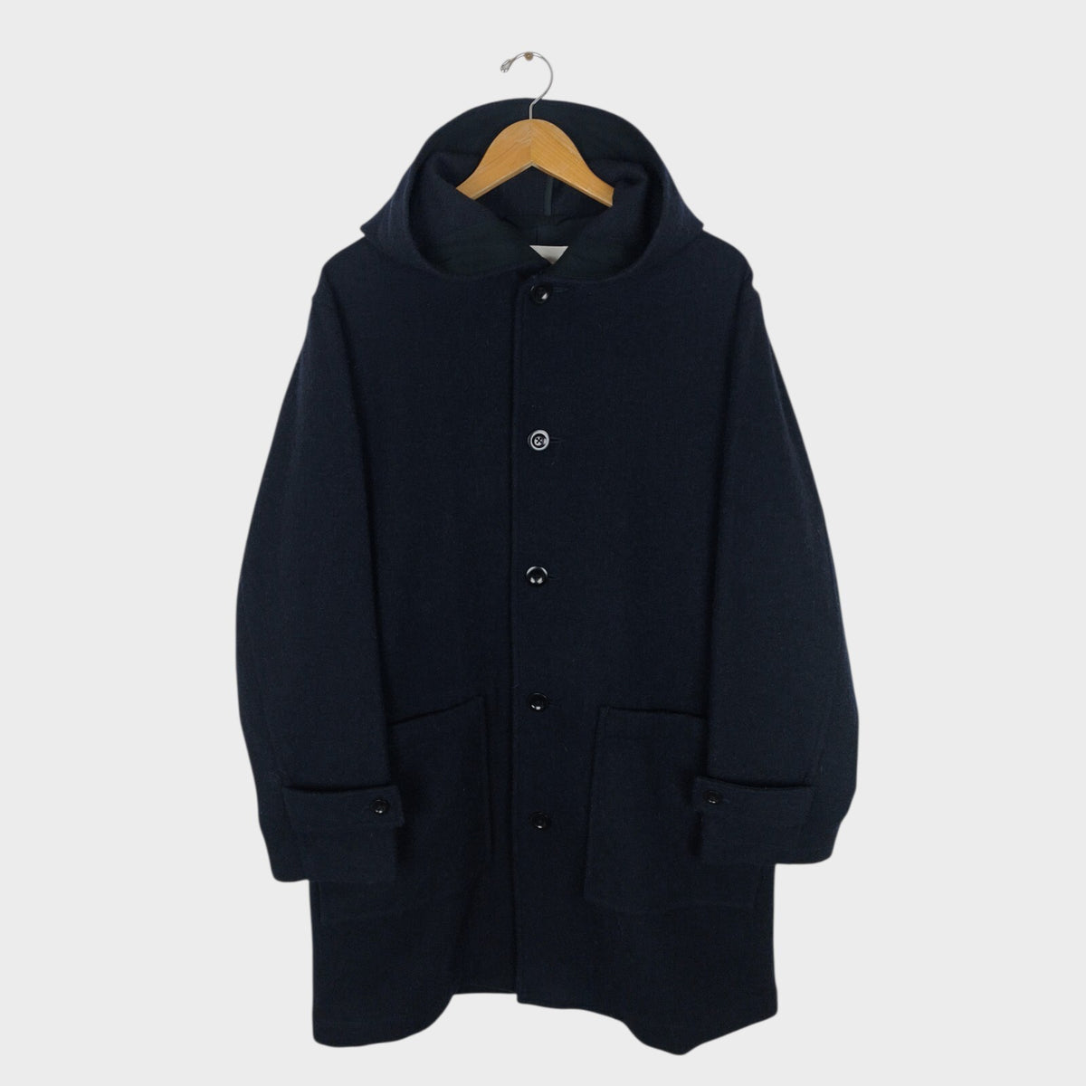 MHL MARGARET HOWELL Men's Dark Navy Blue 100% Wool Hooded Coat