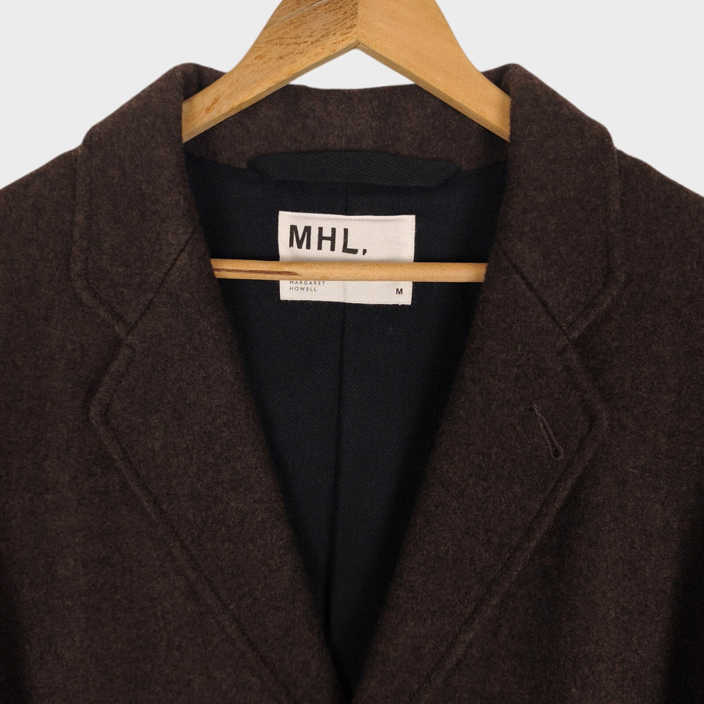 MHL MARGARET HOWELL Men's Brown Heavyweight 100% Melton Wool Coat