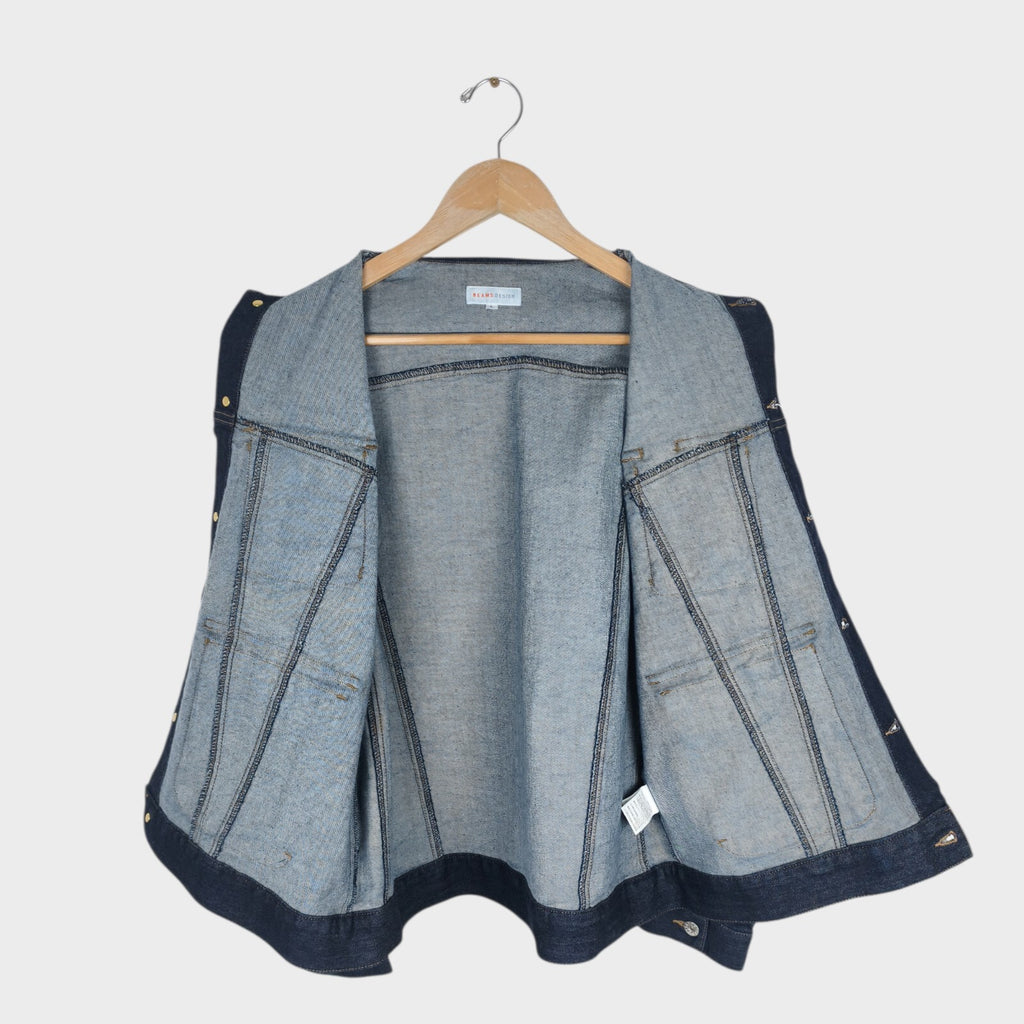 BEAMS Men's Dark Blue Cropped Denim Utility Chore Jacket
