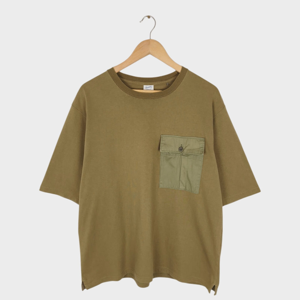 SOUNDMAN Men's Made in Japan Khaki Cotton Nylon Two-Tone Pocket T-Shirt