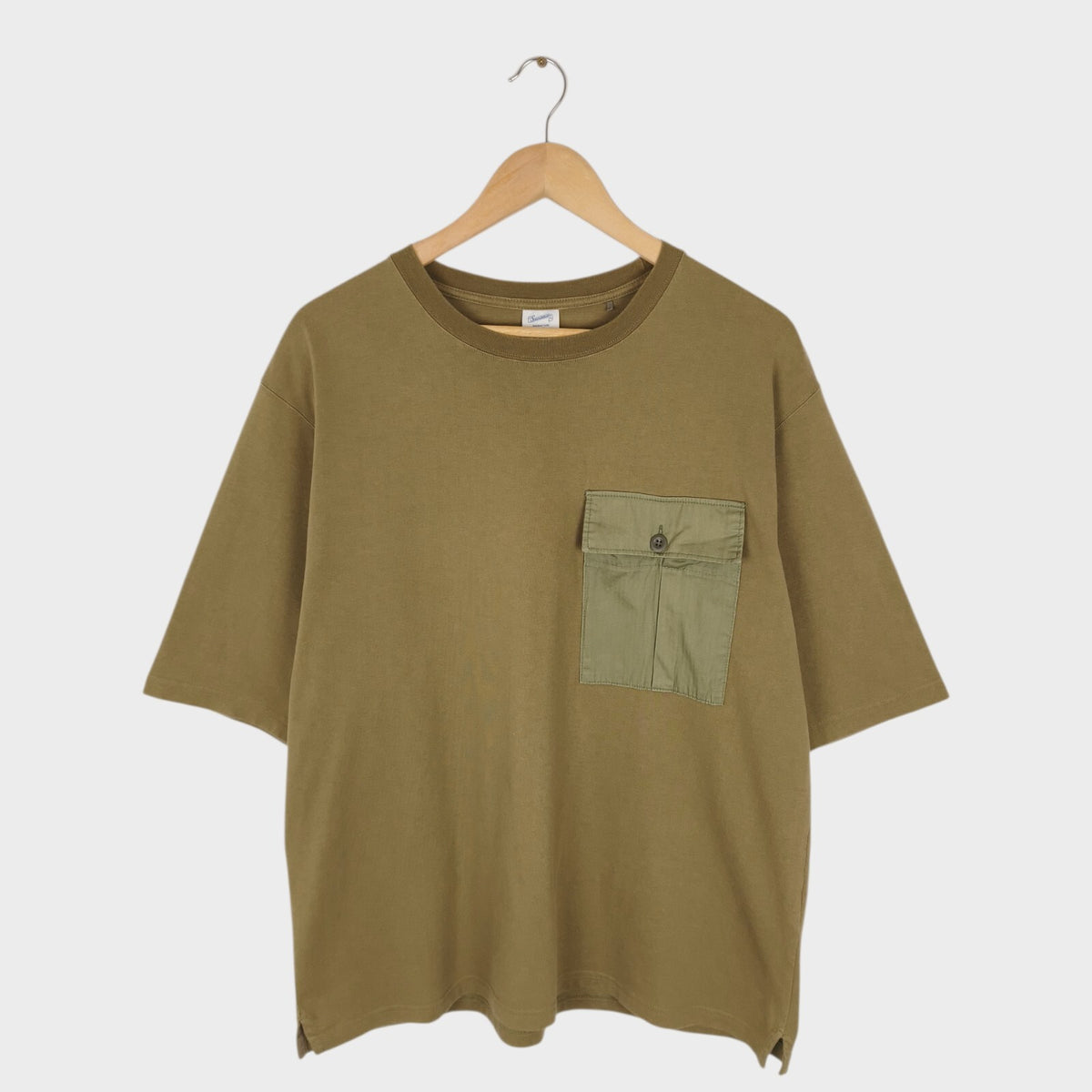 SOUNDMAN Men's Made in Japan Khaki Cotton Nylon Two-Tone Pocket T-Shirt