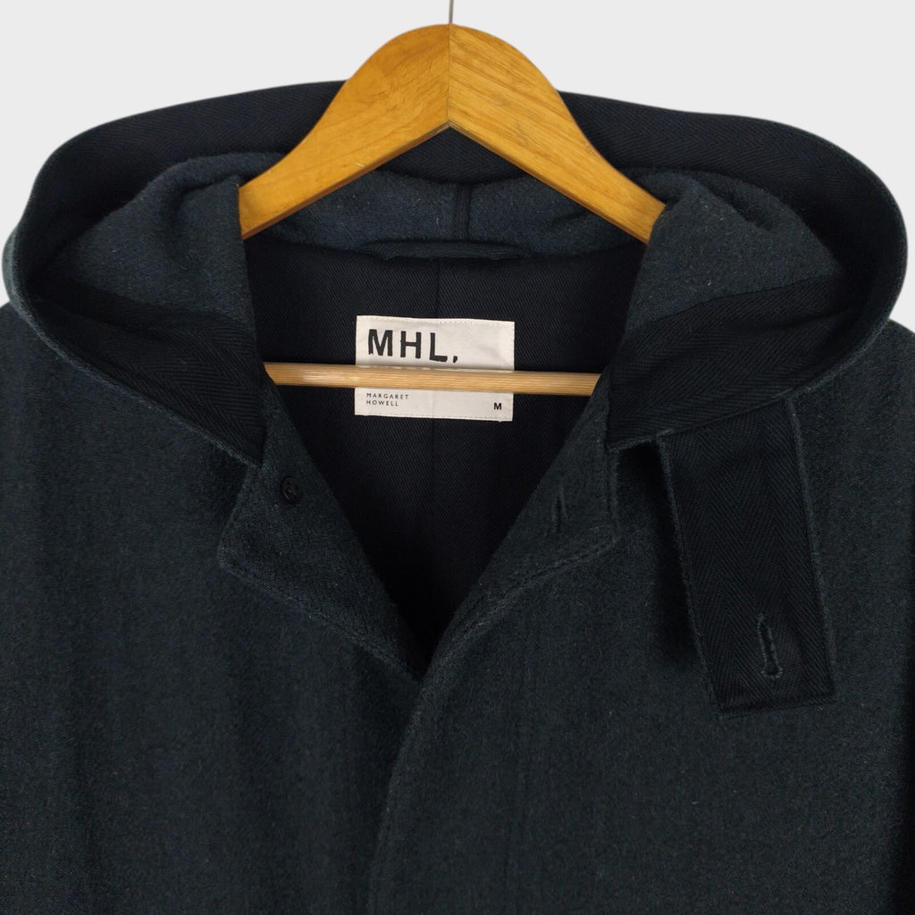 MHL MARGARET HOWELL Men's Muted Dark Green 100% Wool Hooded Coat