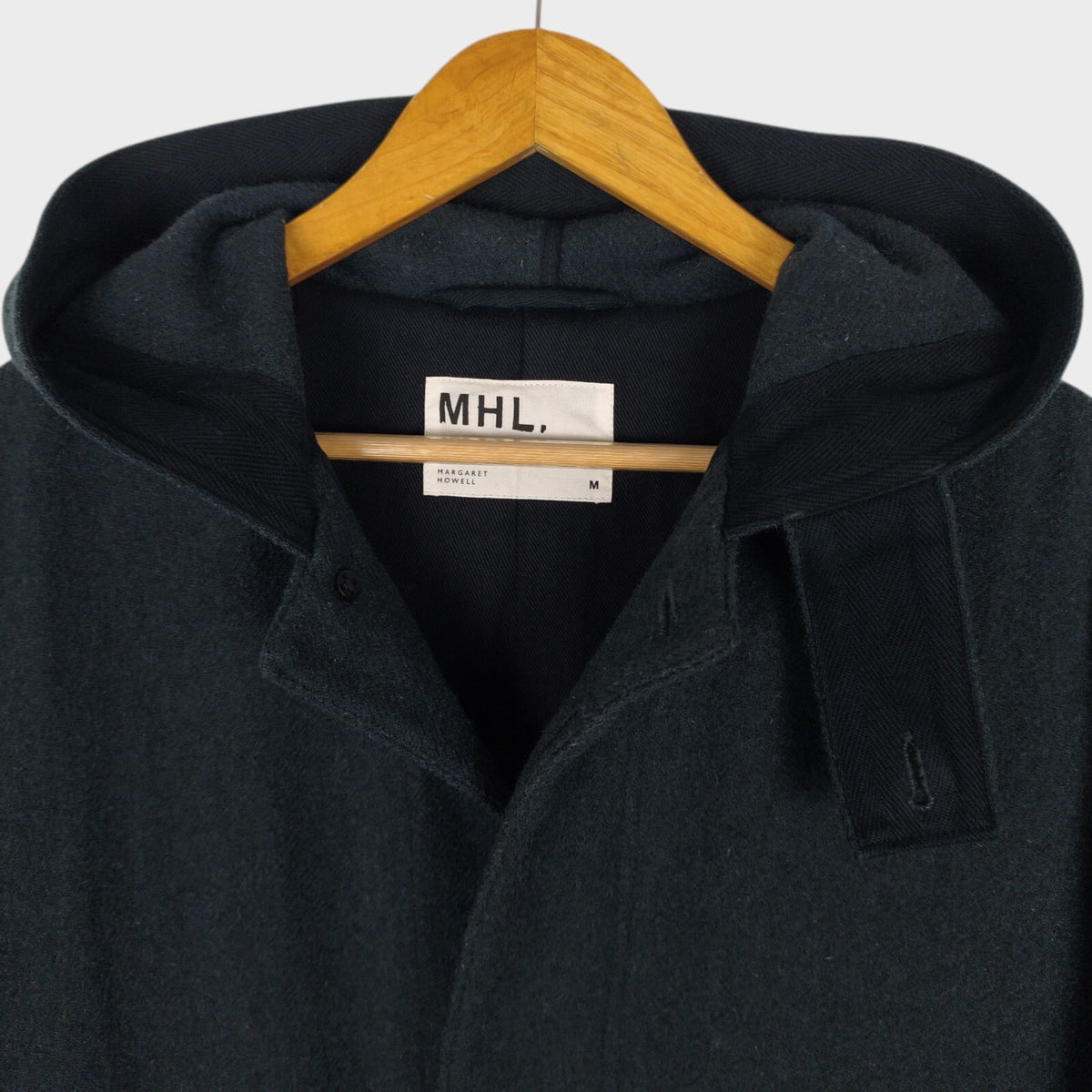 MHL MARGARET HOWELL Men's Muted Dark Green 100% Wool Hooded Coat