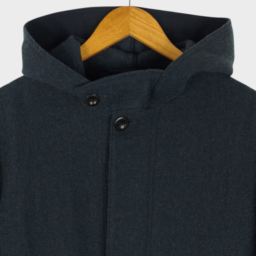 MHL MARGARET HOWELL Men's Muted Dark Green 100% Wool Hooded Coat