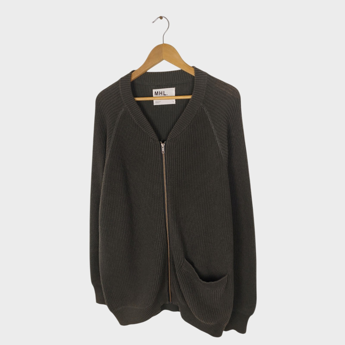MHL MARGARET HOWELL Men's Dark Khaki 100% Cotton Knit Cardigan