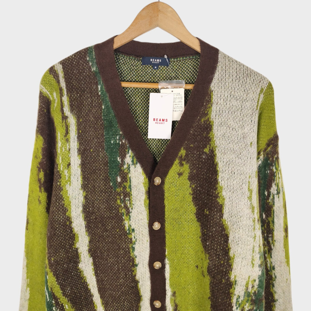 BEAMS HEART Men's Marble Jacquard Shaggy Grunge Cardigan
