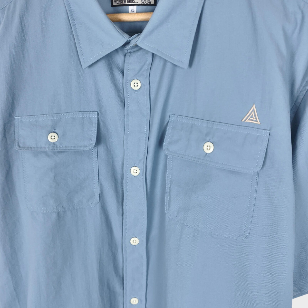 AT-DIRTY Men's Made in Japan Light Blue Nylon Short Sleeved Utility Shirt