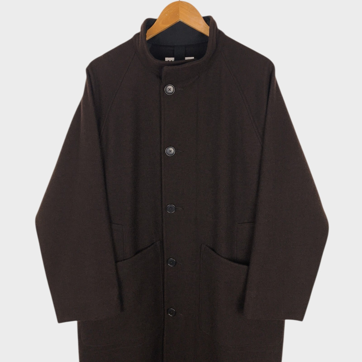 MHL MARGARET HOWELL Men's Brown Heavyweight 100% Melton Wool Stand Collar Coat