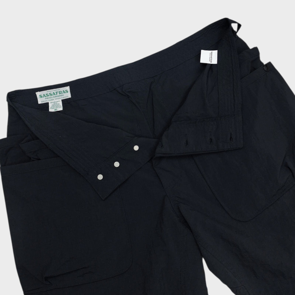 SASSAFRAS Men's Made in Japan Black Whole Hole Nylon Ripstop Cargo Shorts