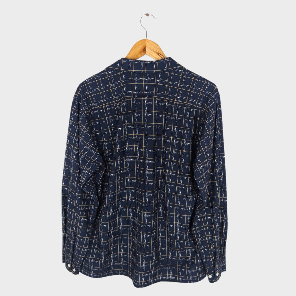 BEAMS PLUS Men's Made in Japan Rayon/Cotton Checked Camp Collar Shirt