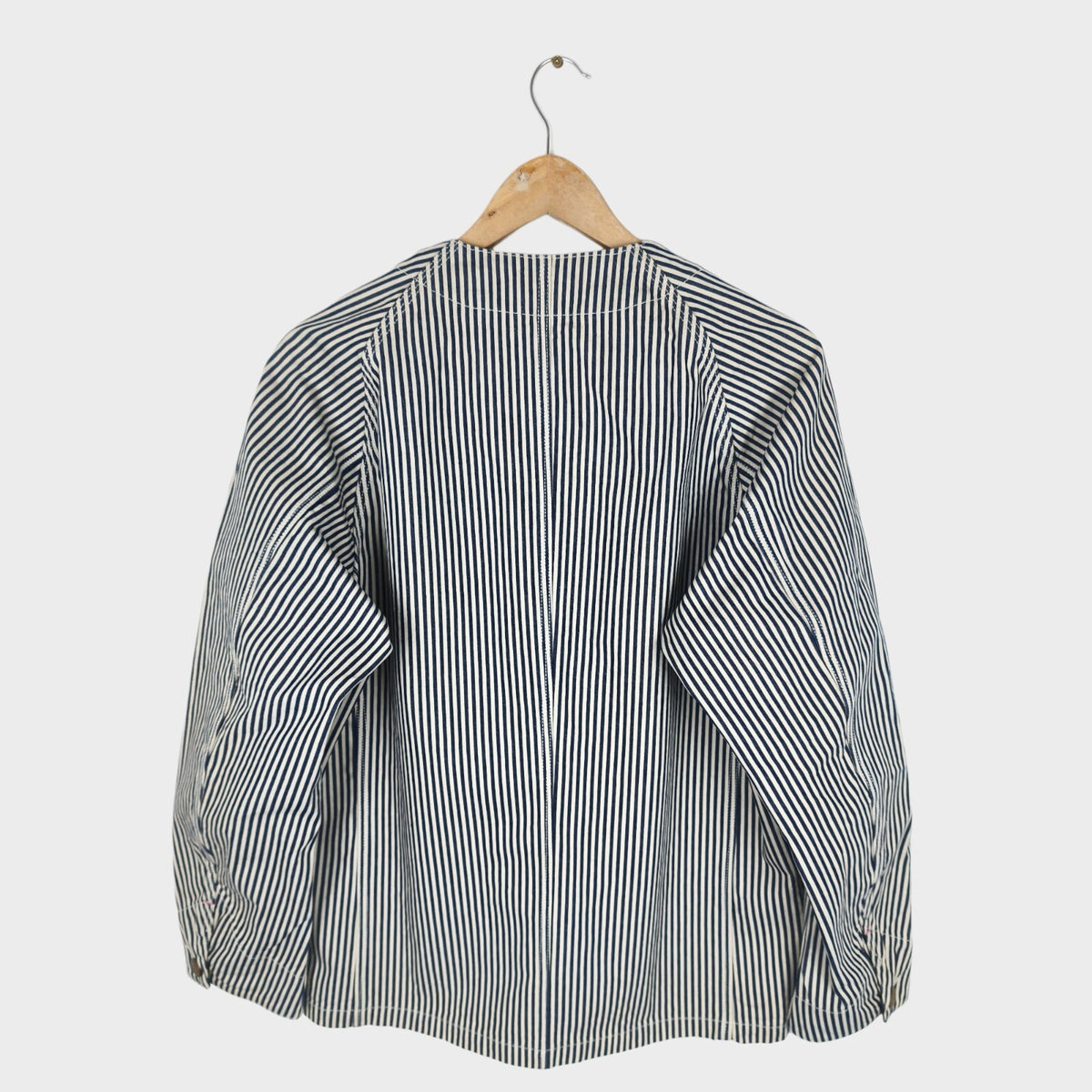 BLUE BLUE JAPAN Men's Made in Japan Hickory Stripe V-Neck Chore Jacket