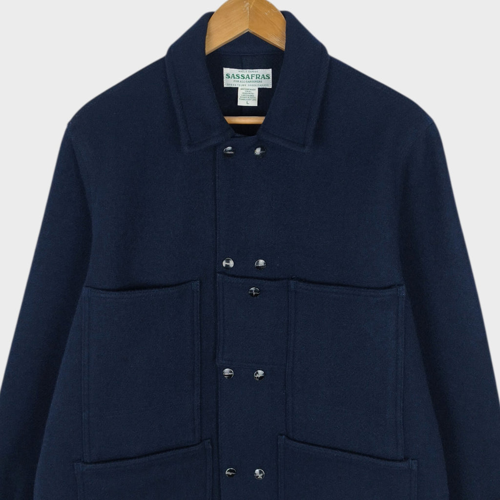 SASSAFRAS Men's Made in Japan Navy Blue Melton Wool Leaf Blower Jacket