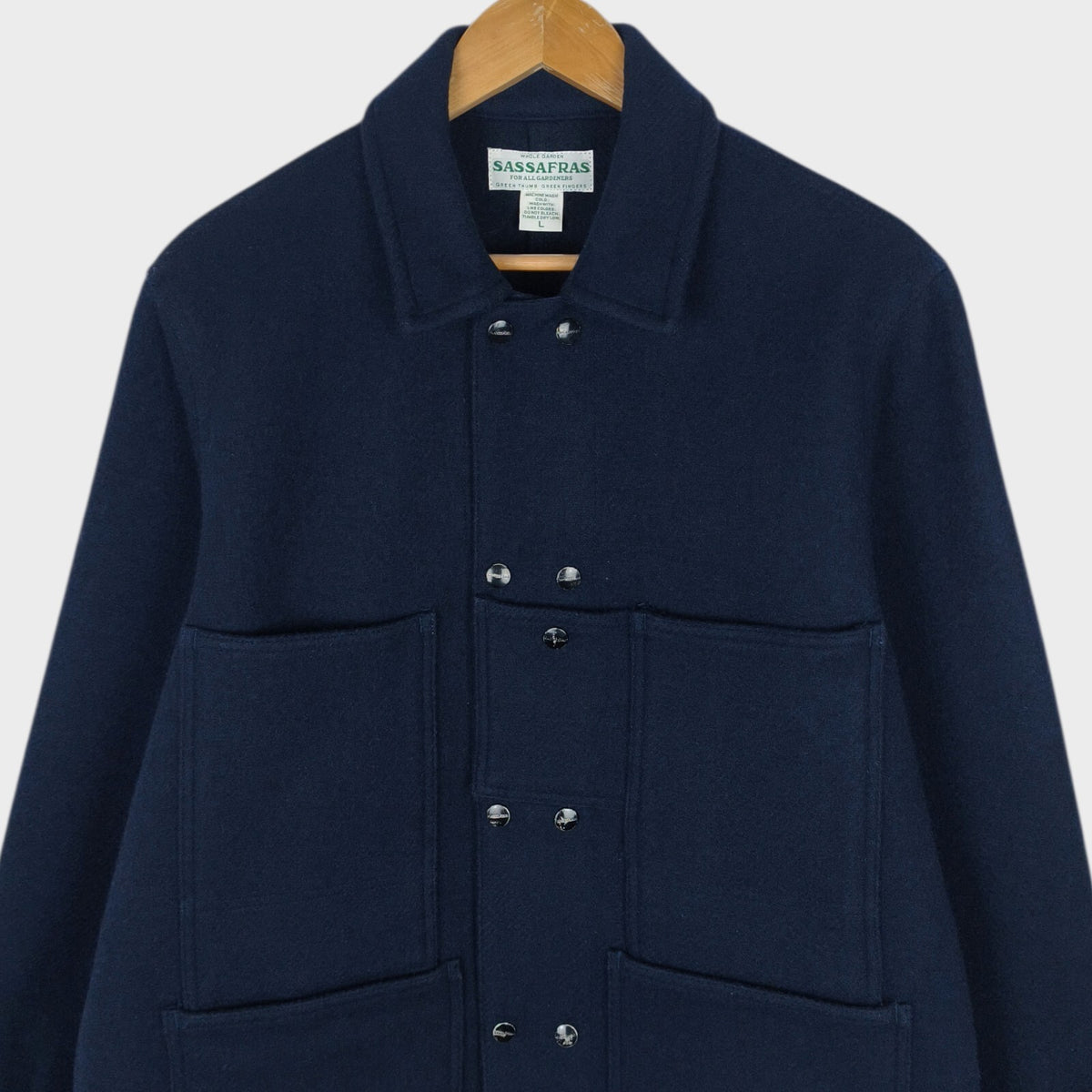 SASSAFRAS Men's Made in Japan Navy Blue Melton Wool Leaf Blower Jacket