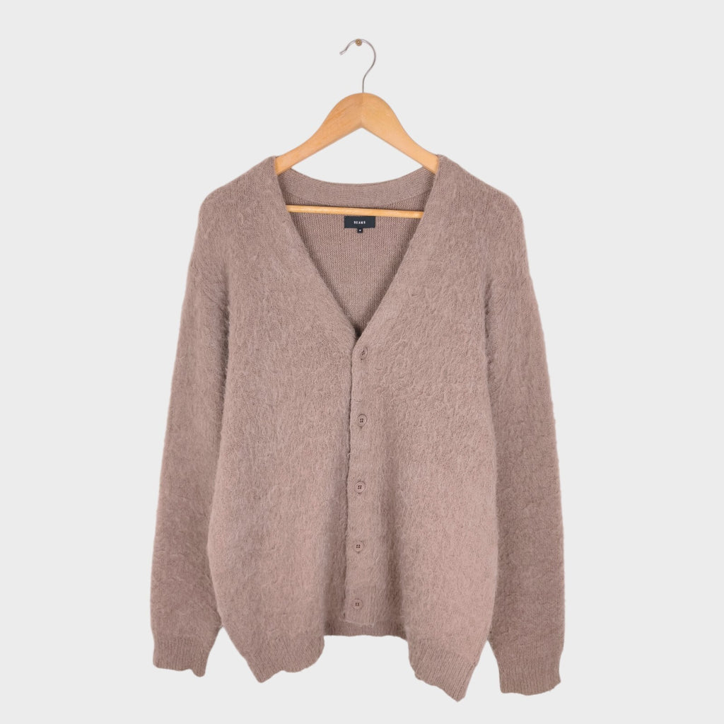 BEAMS Men's Mauve Mohair Blend Shaggy Grunge Cardigan