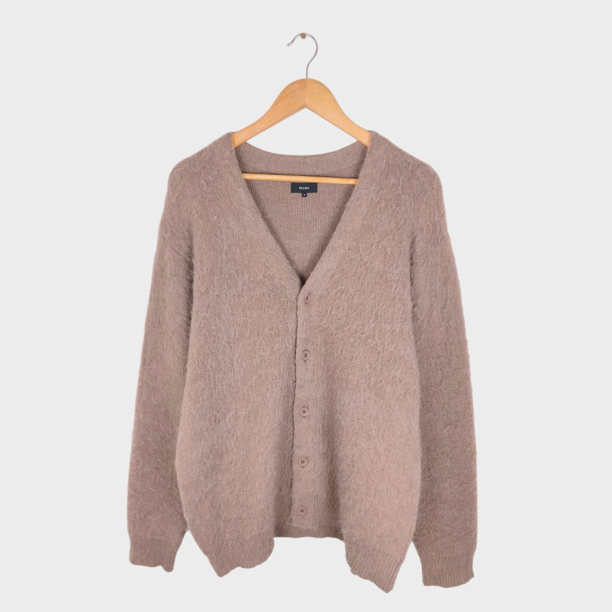 BEAMS Men's Mauve Mohair Blend Shaggy Grunge Cardigan