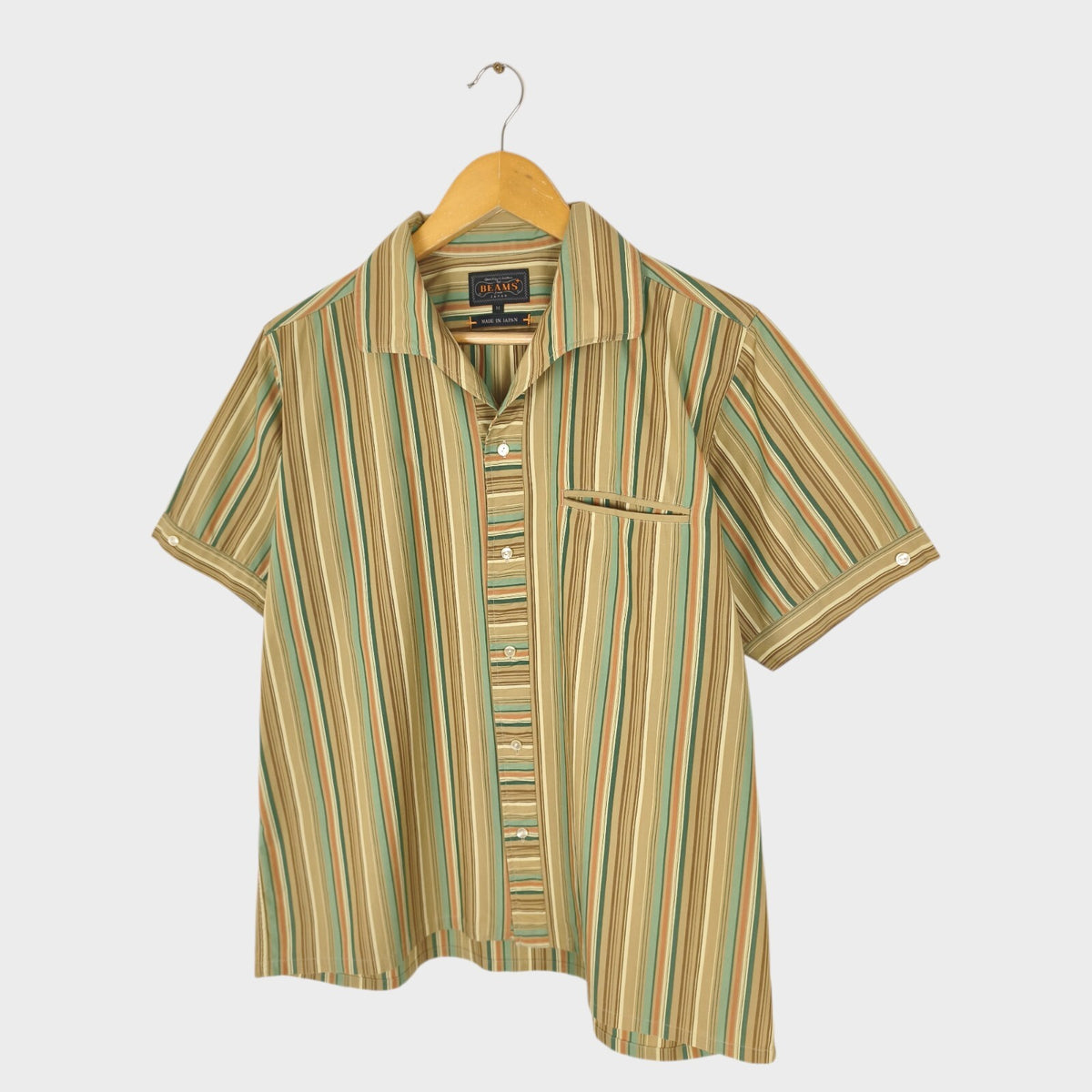 BEAMS PLUS Men's Made in Japan Striped Italian Vacation Shirt