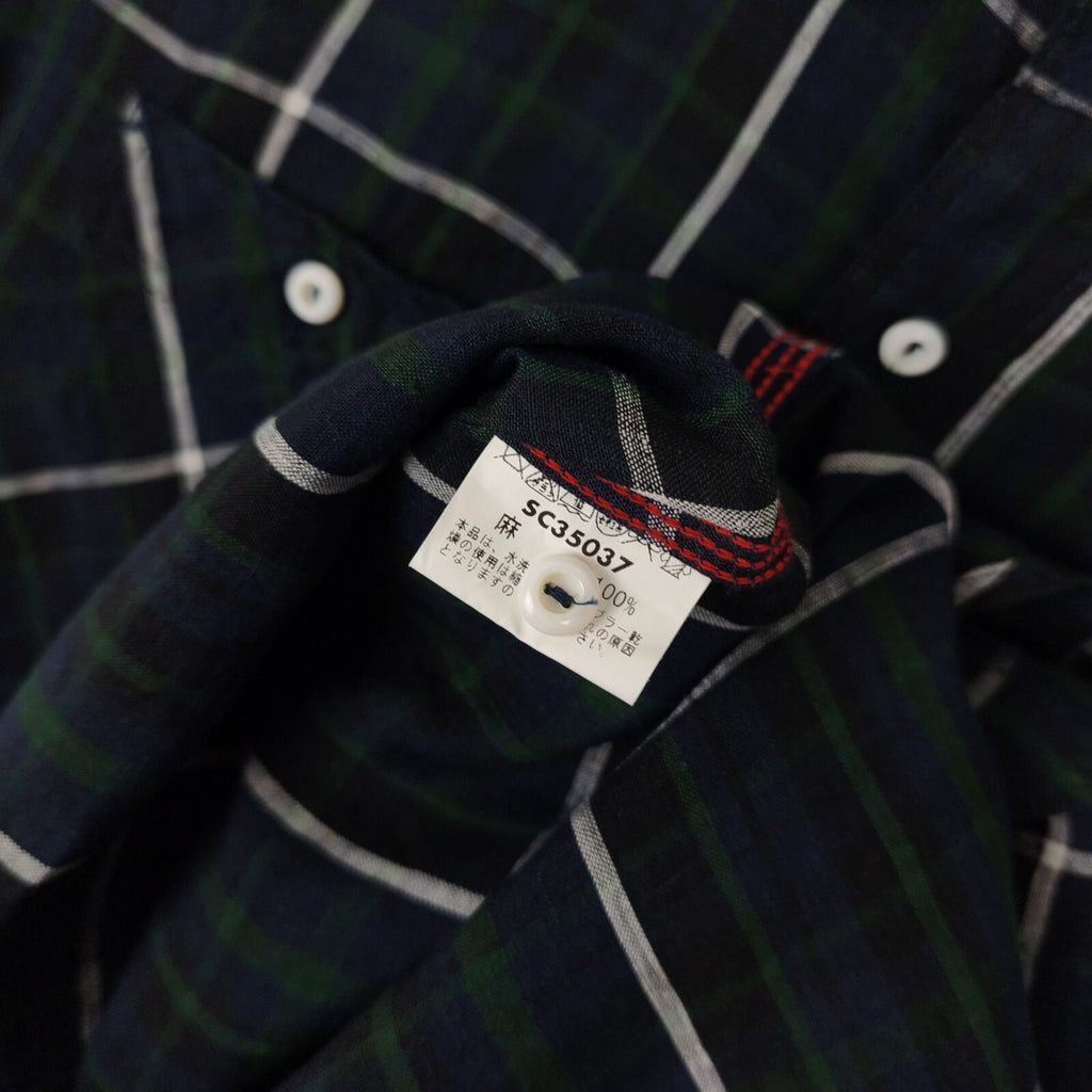 SUGAR CANE Men's Made in Japan Checked 100% Linen Short Sleeved Shirt