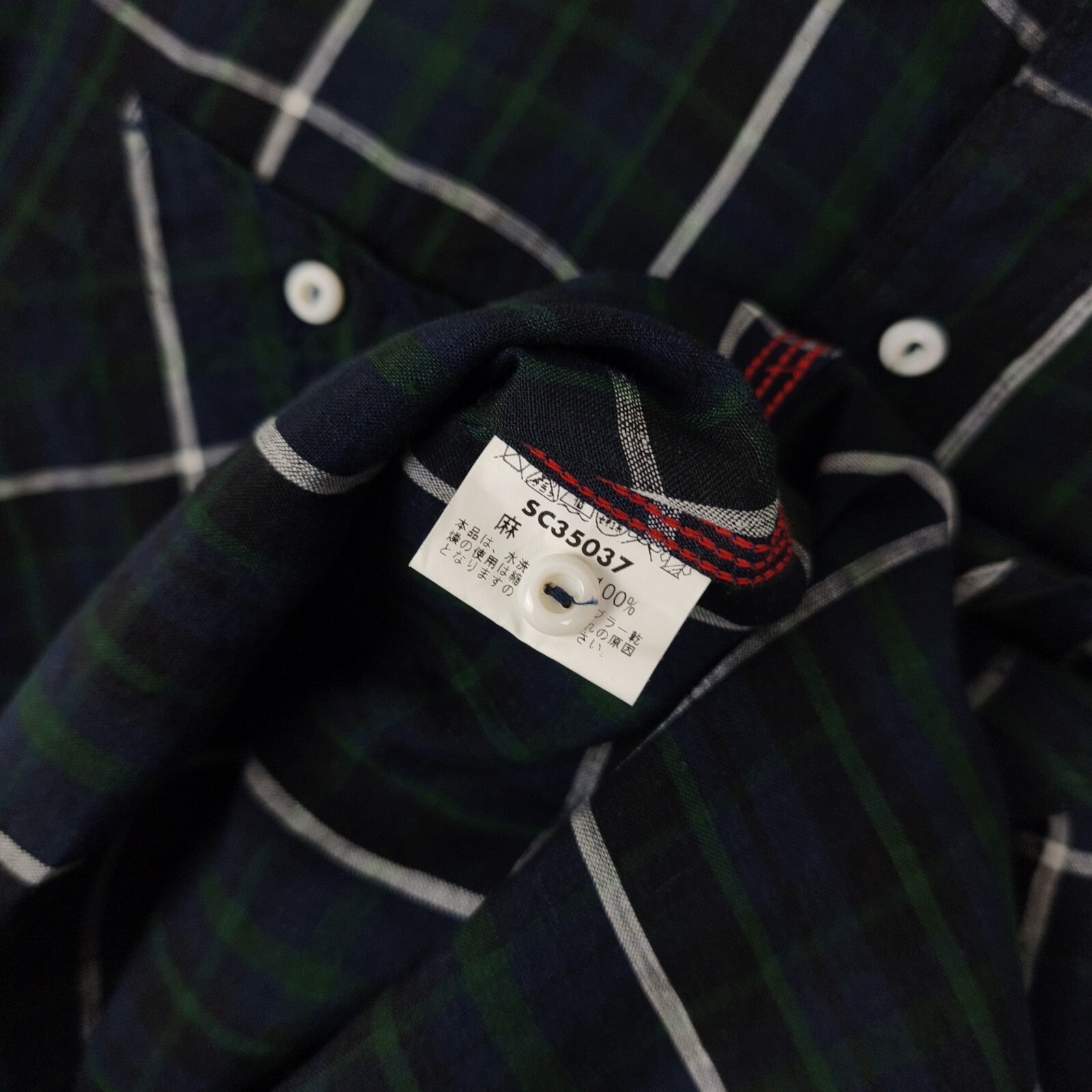 SUGAR CANE Men's Made in Japan Checked 100% Linen Short Sleeved Shirt