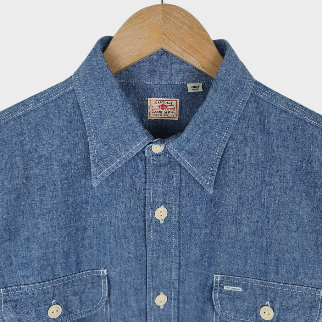 SUGAR CANE Men's Made in Japan Blue Chambray Work Shirt