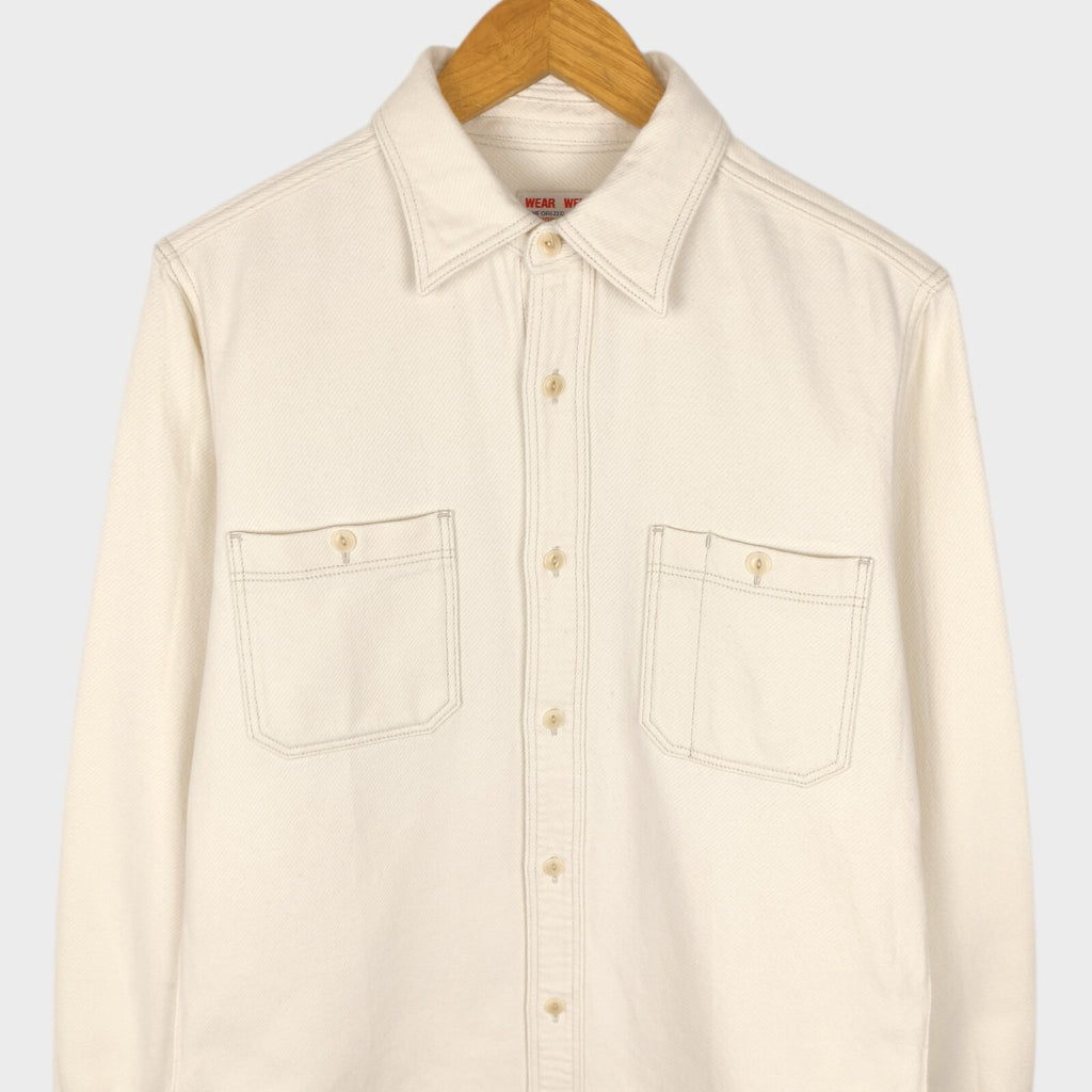 UES Men's Made in Japan Cream Cotton Utility Work Shirt