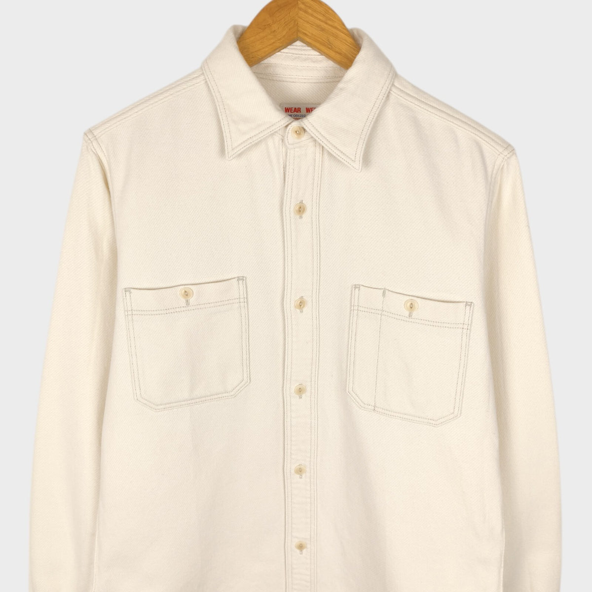 UES Men's Made in Japan Cream Cotton Utility Work Shirt