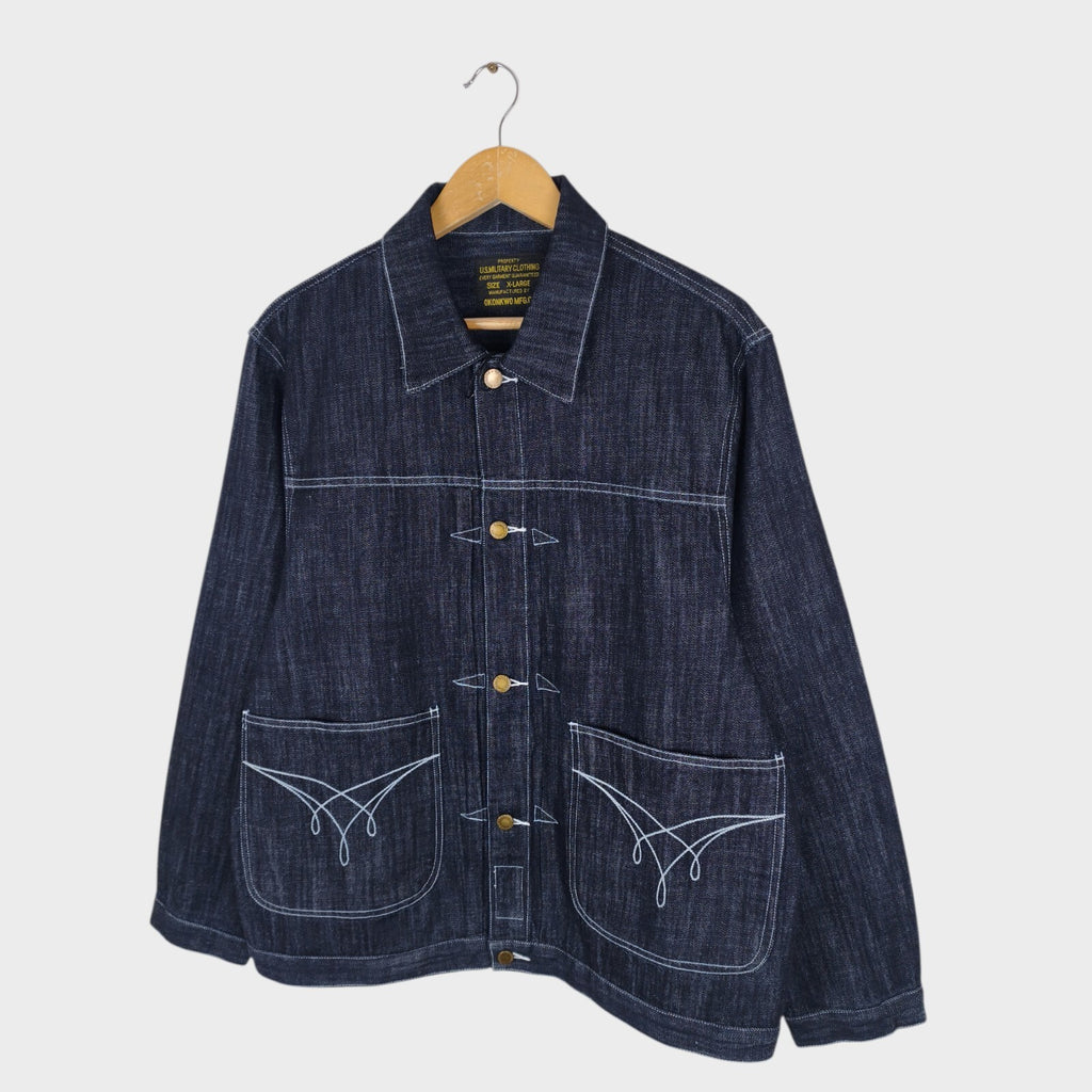 OKONKWO MFG Men's Dark Blue Embroidered Western Denim Jacket
