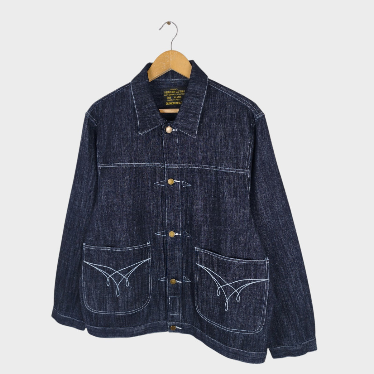 OKONKWO MFG Men's Dark Blue Embroidered Western Denim Jacket