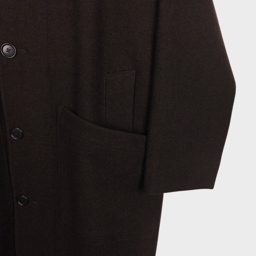 MHL MARGARET HOWELL Men's Brown Heavyweight 100% Melton Wool Stand Collar Coat