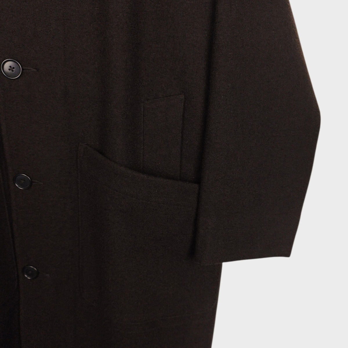 MHL MARGARET HOWELL Men's Brown Heavyweight 100% Melton Wool Stand Collar Coat