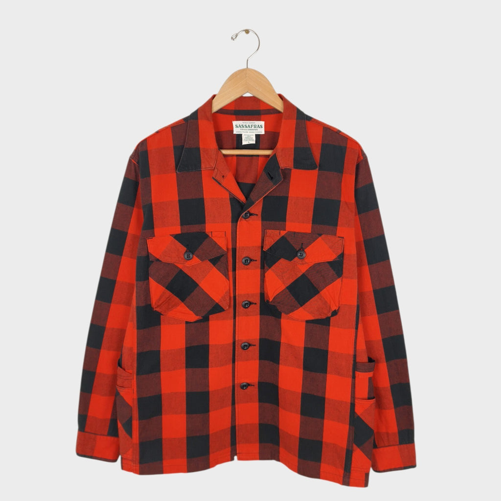 SASSAFRAS Men's Made in Japan Buffalo Plaid Check Gardener Overshirt