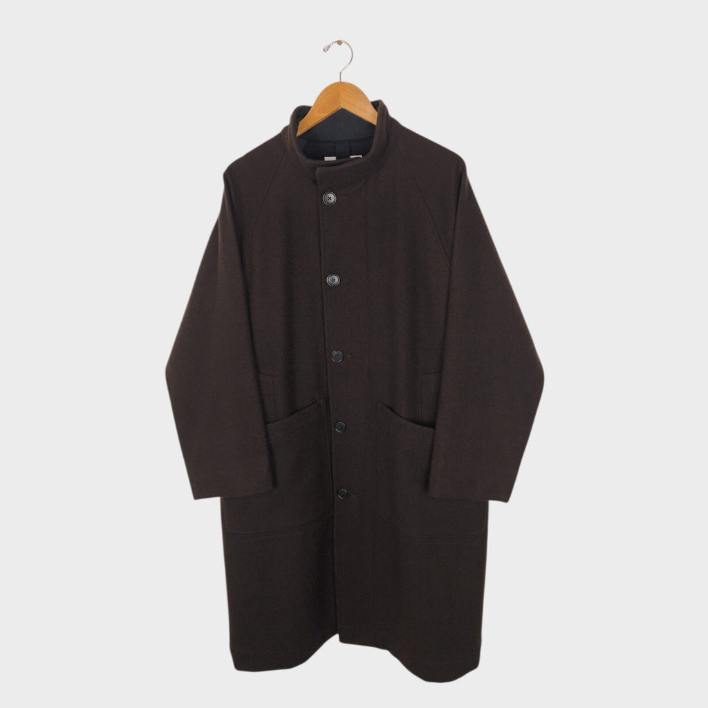MHL MARGARET HOWELL Men's Brown Heavyweight 100% Melton Wool Stand Collar Coat