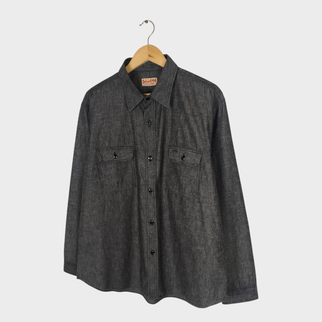 SUGAR CANE Men's Made in Japan Dark Grey Chambray Work Shirt