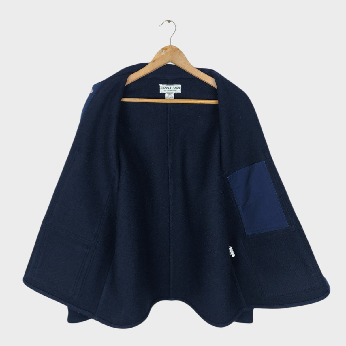 SASSAFRAS Men's Made in Japan Navy Blue Melton Wool Leaf Blower Jacket
