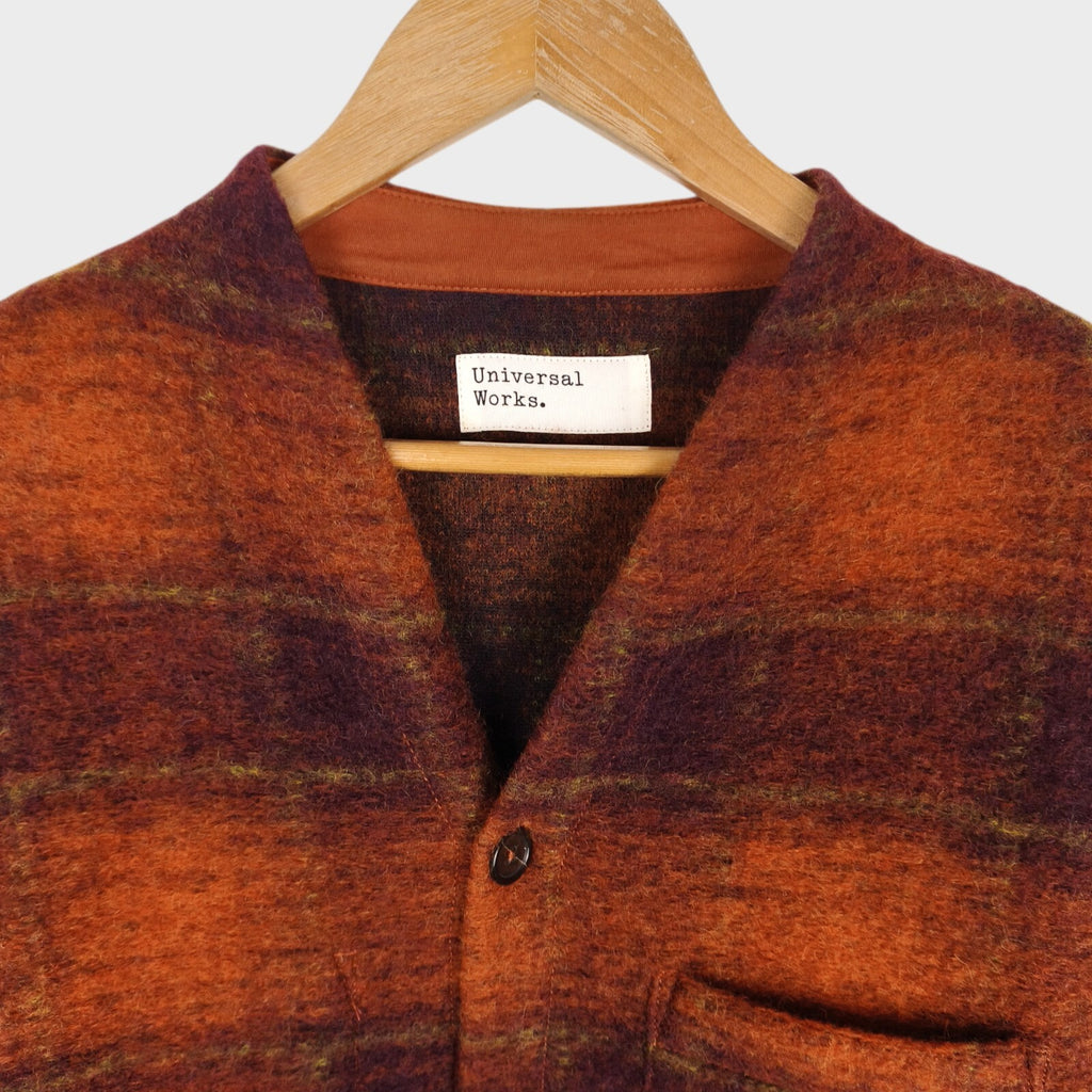 UNIVERSAL WORKS Men's Orange Check Wool Fleece Cardigan