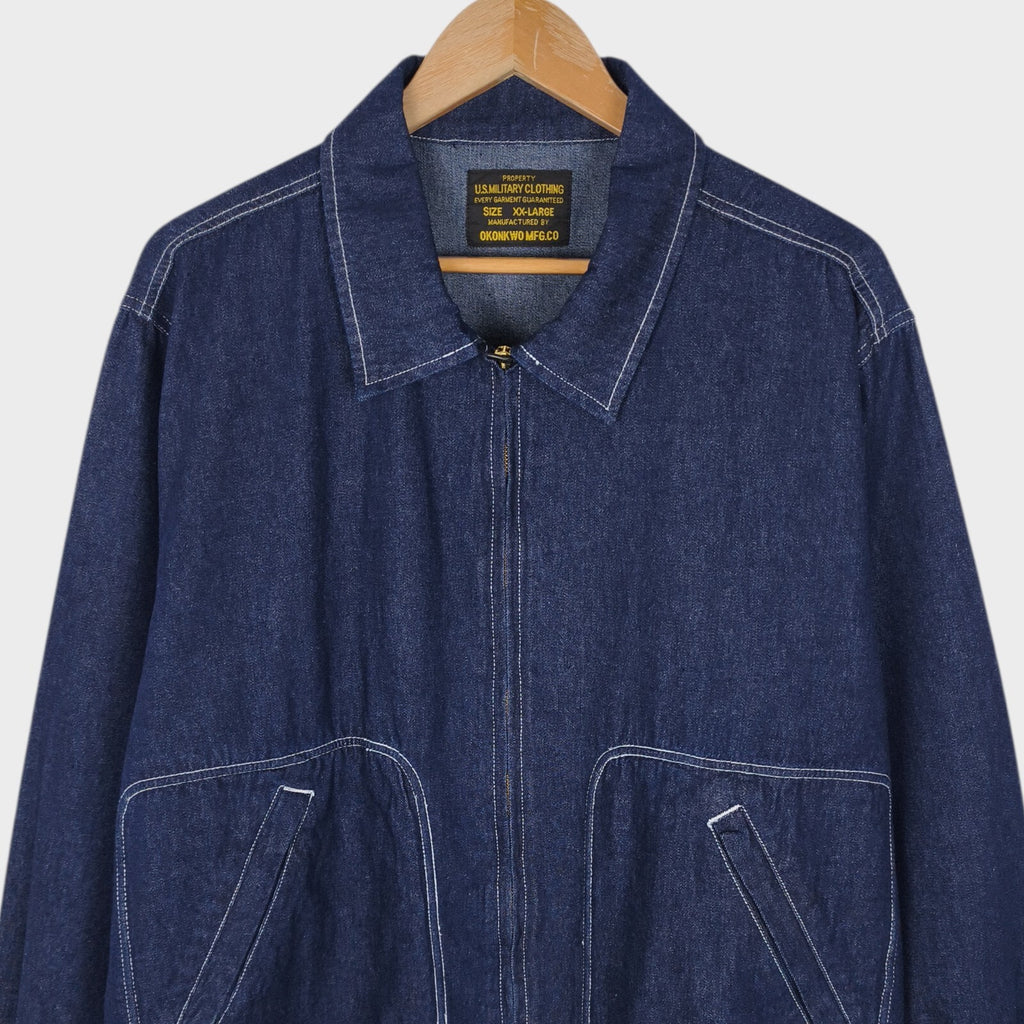 OKONKWO MFG Men's Blue Denim Worker Bomber Jacket