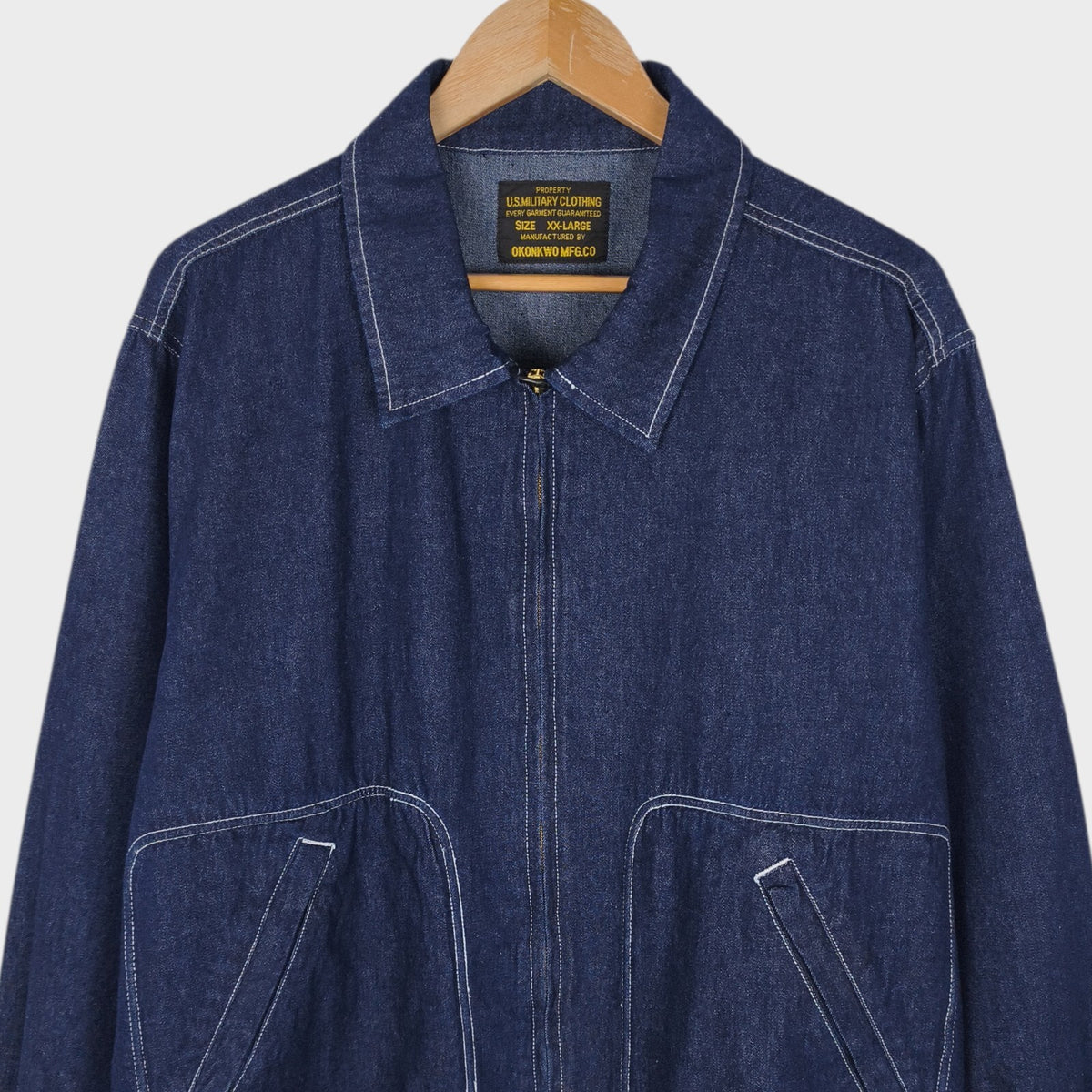 OKONKWO MFG Men's Blue Denim Worker Bomber Jacket