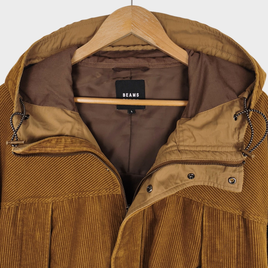BEAMS Men's Camel Oversized Fit Corduroy Parka Jacket