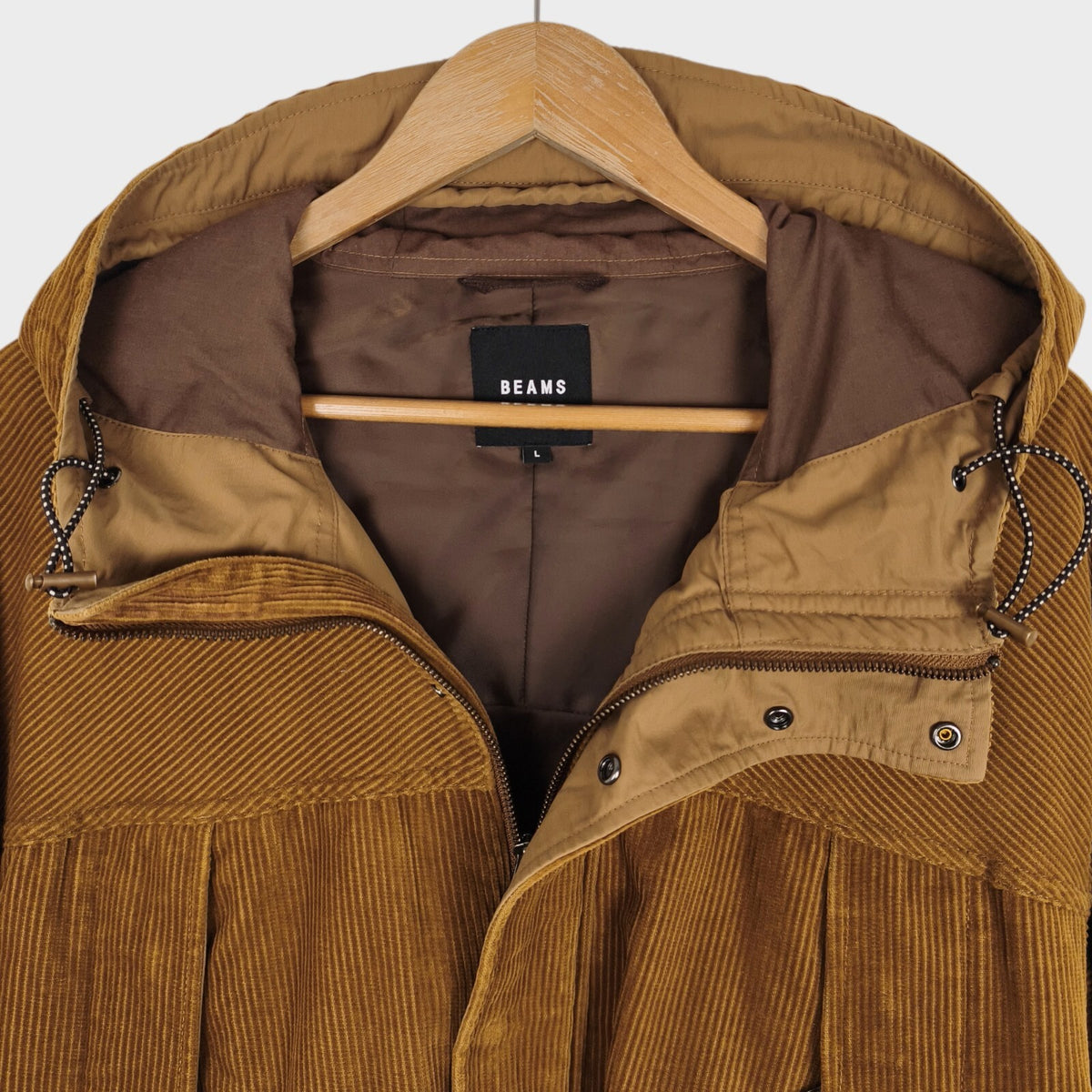 BEAMS Men's Camel Oversized Fit Corduroy Parka Jacket