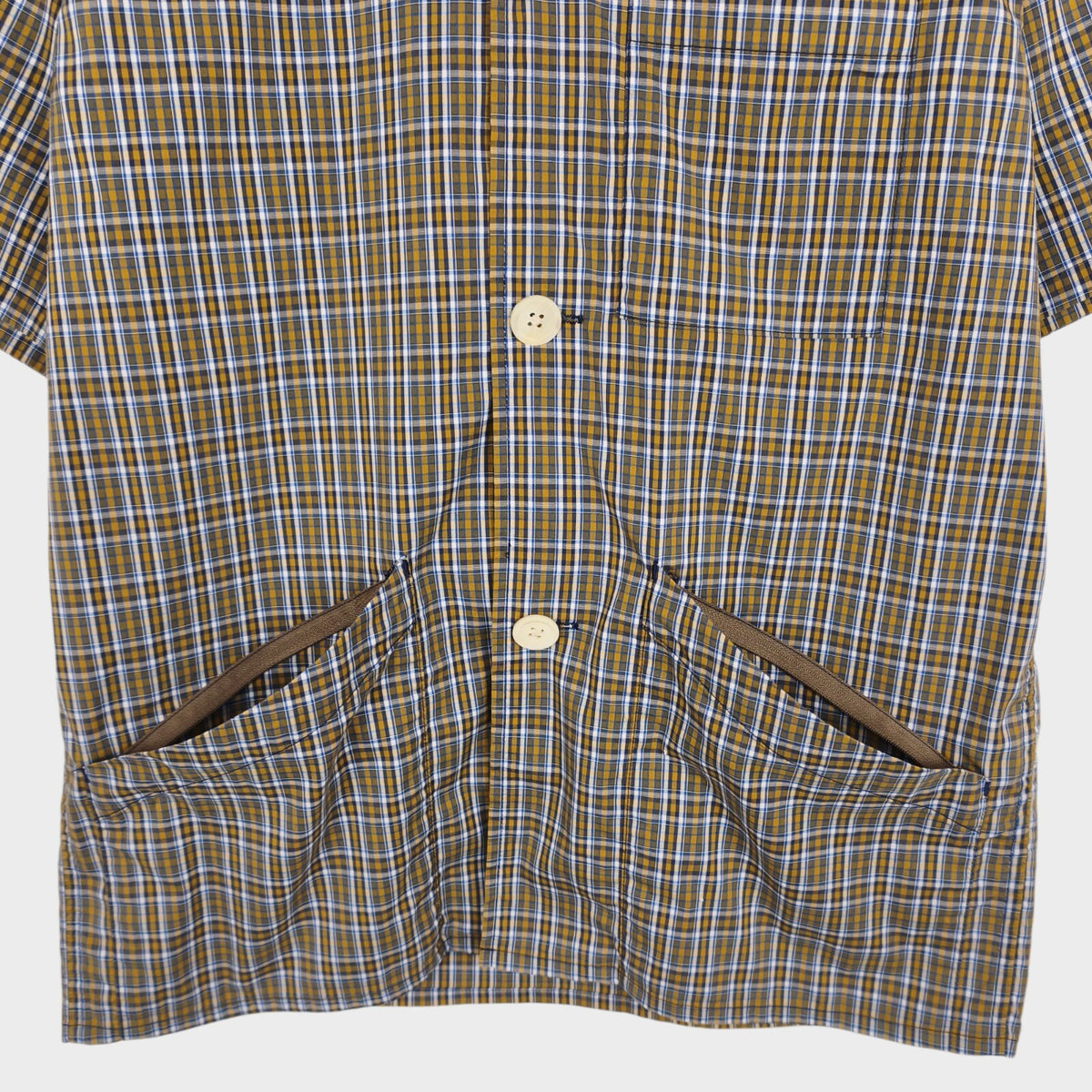 BEAMS PLUS Men's Camp Collar Multi Pocket Short Sleeved Utility Shirt