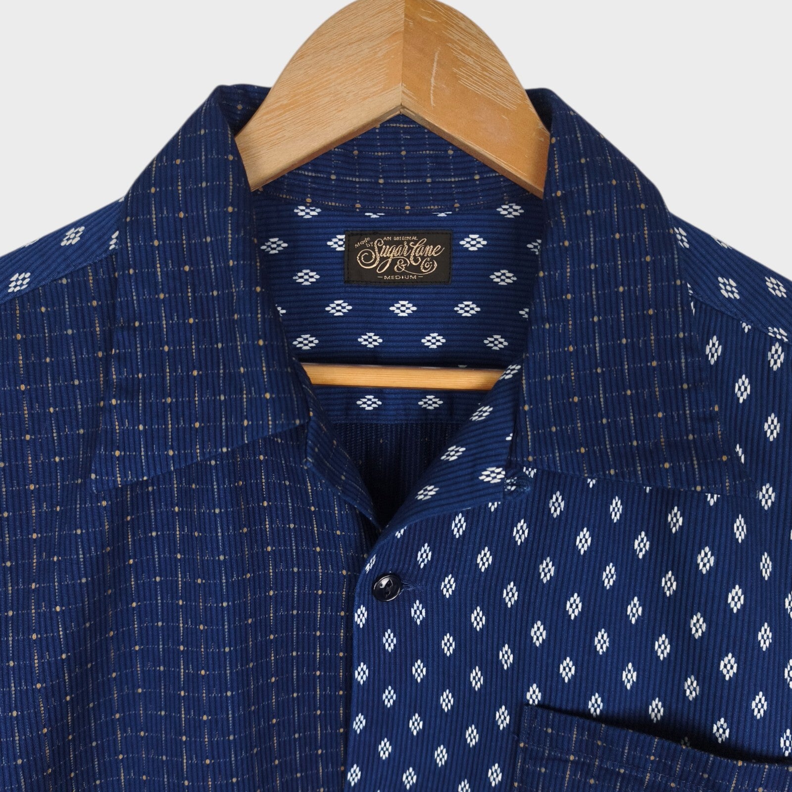 SUGAR CANE Men's Made in Japan Indigo Blue Cord Pique Patchwork Shirt