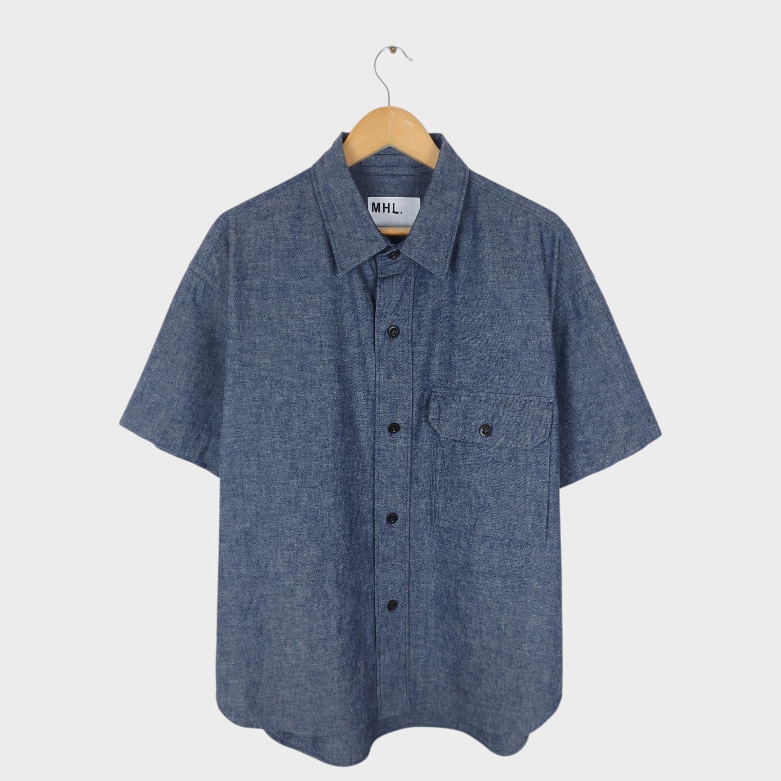 MHL MARGARET HOWELL Men's Blue Relaxed Fit Heavyweight Cotton Chambray Shirt